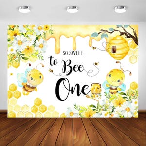 Bee 1st Birthday Backdrop, So Sweet to Bee One Backdrop Vinyl Photo Background 7x5ft Bee Themed First Birthday Banner Backdrop