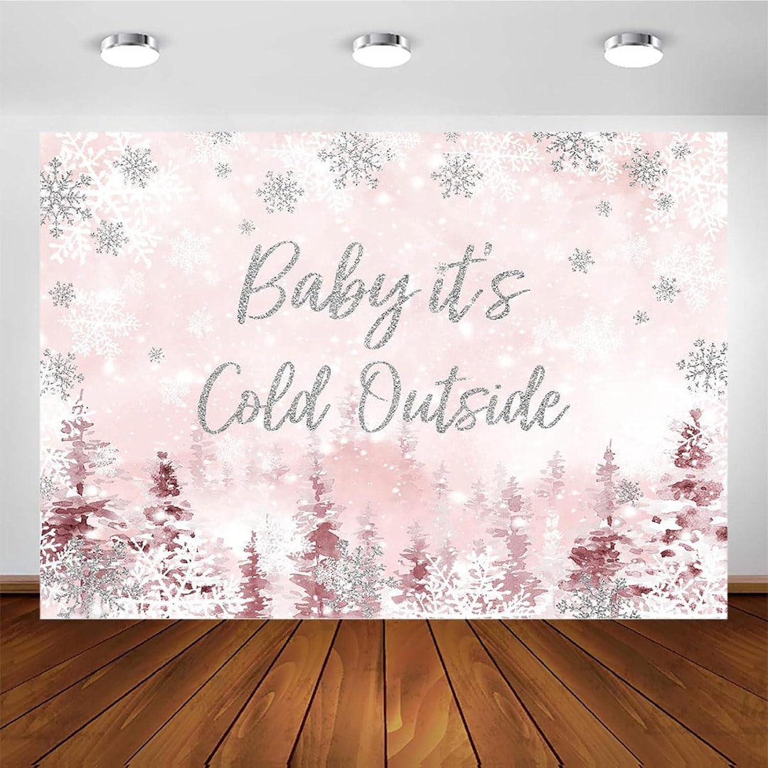 Aperturee Baby Its Cold Outside Arch Backdrop, Pink Snowflake Winter Baby Shower Cover