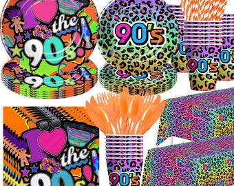 90's Party Plates, Napkins, Cups, Tablecloth Disposable Tableware