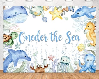 Oneder The Sea First Birthday Backdrop Banner, Ocean Theme Boys 1st Birthday Party Decorations, Under The Sea Birthday Backdrop
