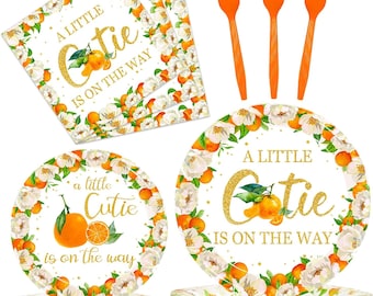 Little Cutie Baby Shower Plates, Napkins, Forks Disposable Tableware Serves 24, a Little Cutie Is On The Way Baby Shower Tableware