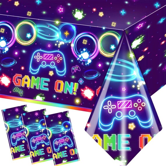 Gaming Party Table Cover – Video Game Controller Birthday Plastic Tablecloth, 213x137 Cm, Disposable