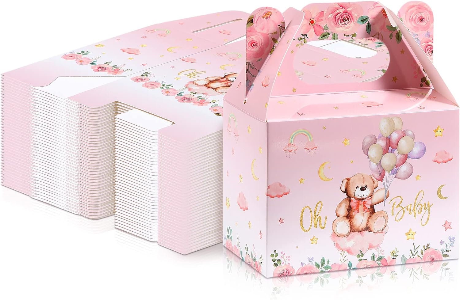 Pink Teddy Bear Baby Shower Favor Boxes 36 Pack, Oh Baby Gift Bags ...