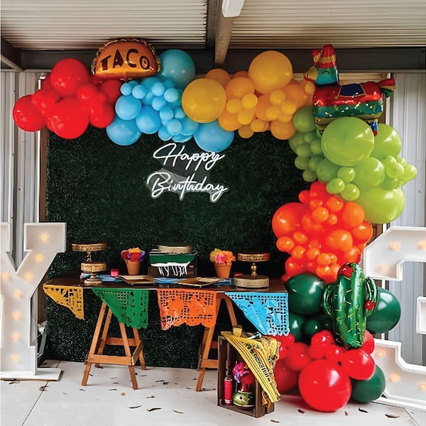 Mexican Fiesta Balloon Garland Arch Kit Llama Cactus Sombrero Taco Twosday Balloons for Birthday Baby Shower Party Decorations Fiesta