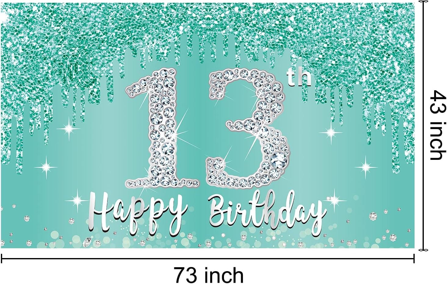 13th Birthday Banner Backdrop Teal and Silver Happy 13th Birthday ...