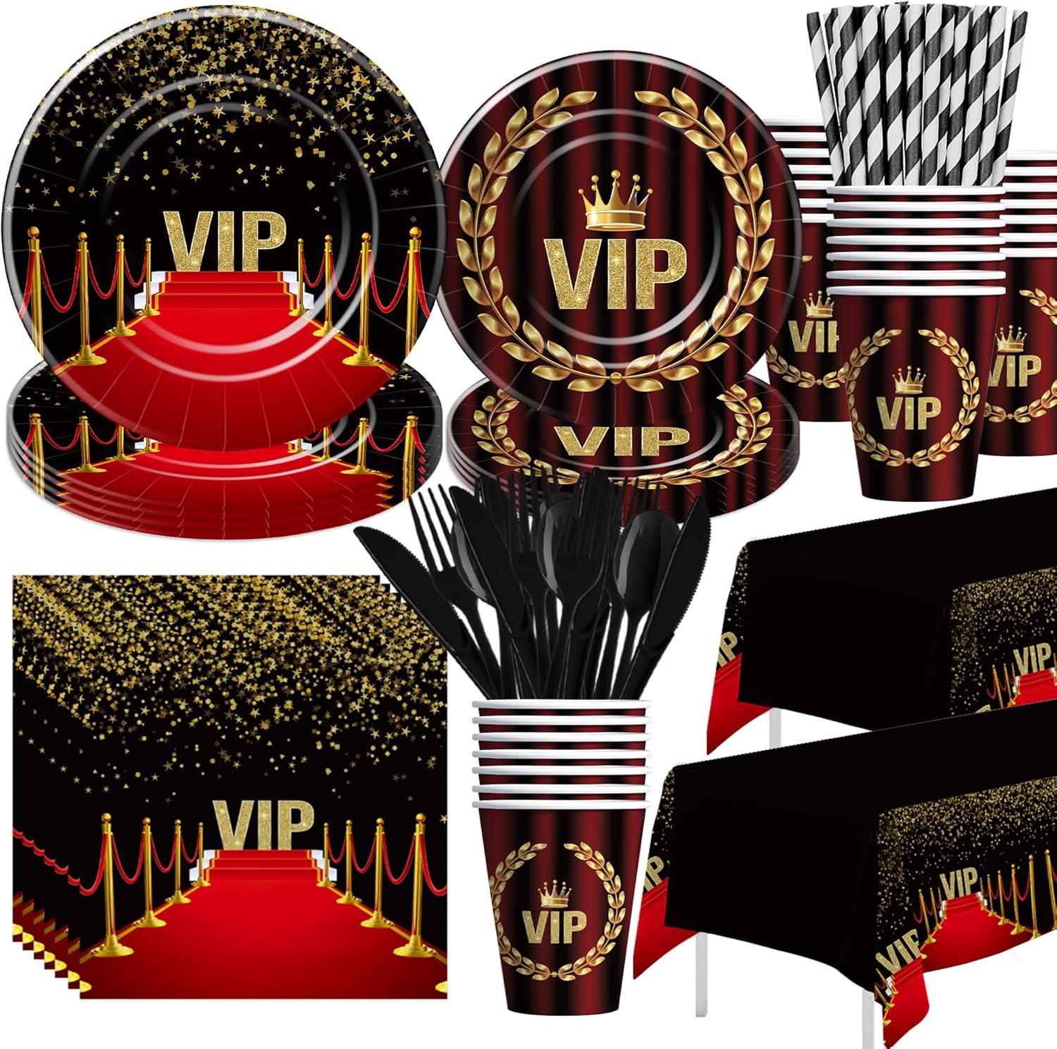 Customized Vip Tableware Set VIP Party Plates, Napkins, Cups, Tablecloth Disposable Tableware Serves ...