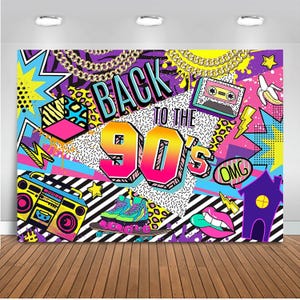 Back to The 90&#39;s Banner Backdrop, The 90&#39;s Retro Hip Hop Graffiti Theme Birthday Backdrop, Throwback 90s House Party Decorations