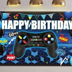 Video Game Happy Birthday Backdrop Game on Birthday Party Backdrop Banner Level up Gaming Theme Party Background Photo Props Black and Blue
