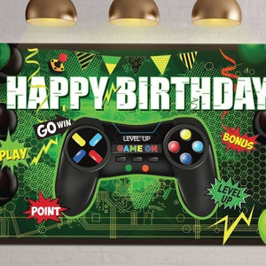 Video Game Happy Birthday Backdrop Game on Birthday Party Backdrop Banner Level up Gaming Theme Party Background Photo Props Green and Blue