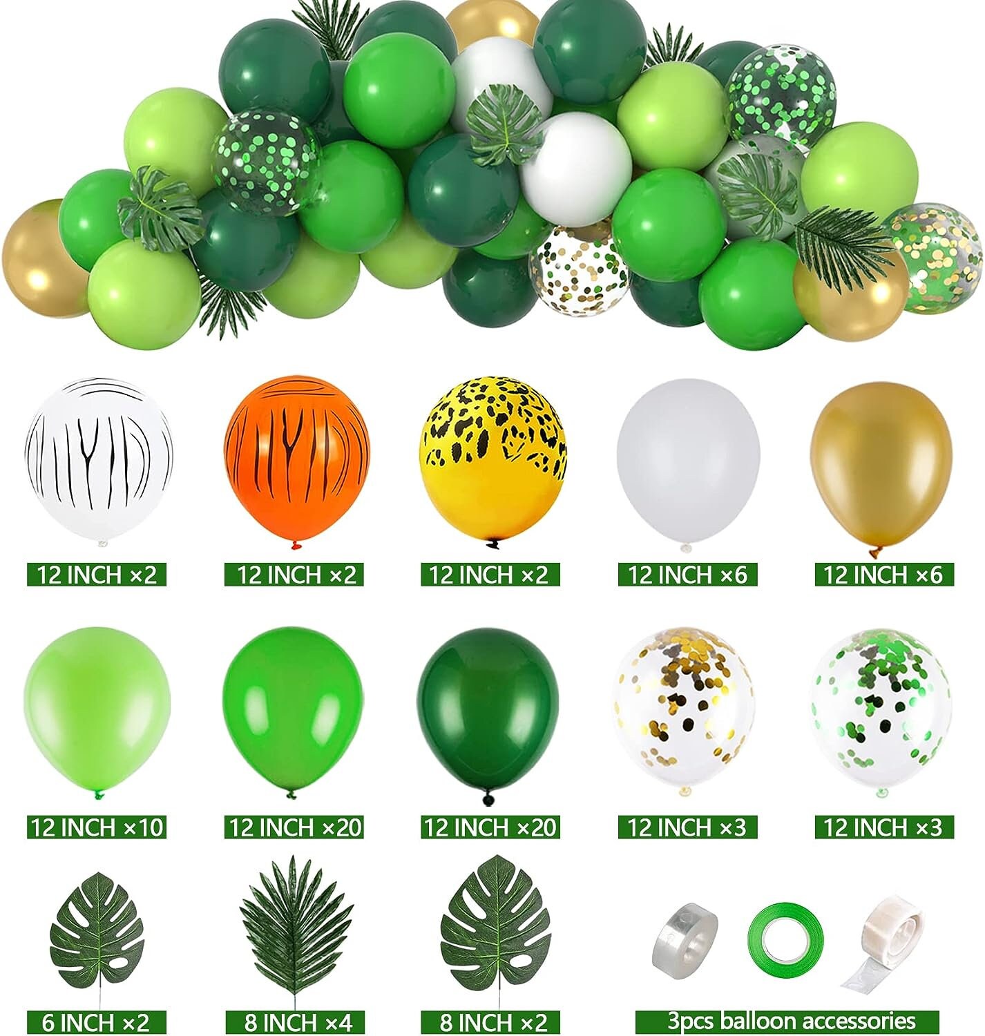 Green Balloon Arch Kit With Dinosaur Balloons, Dinosaur Theme Party Decoration With Green