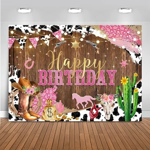 Western Cowgirl Birthday Backdrop Banner, Rustic West Rodeo Boot Country Birthday Decorations, Wild West Girl Birthday Backdrop