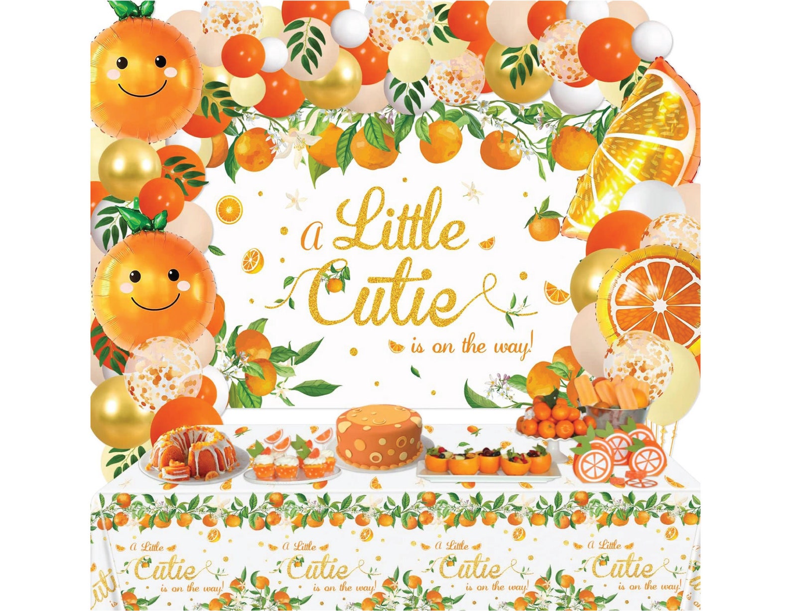 2-Pack Orange "Little Cutie" Party Tablecloths - 86.6x51.2 Inch, Waterproof PE, For Baby Shower & Birthday - View #4