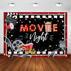 Movie Night Party Backdrop Banner, Movie Theater Cinema Theme Birthday Party Decorations, Hollywood Party Backdrop Decorations