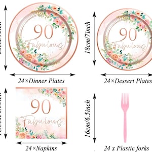 Floral 90th Birthday Party Plates, Napkins, Forks Disposable Tableware ...