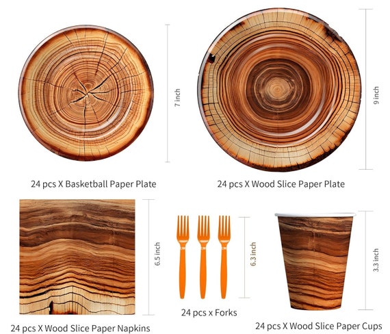 Whaline 50Pcs 9 Inch Wood Grain Disposable Paper Plates Rustic Wood...