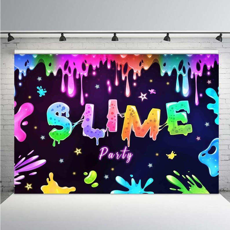 7x5ft Slime Time Birthday Backdrop - Colorful Graffiti Glow Splatter Photo Background For Kids