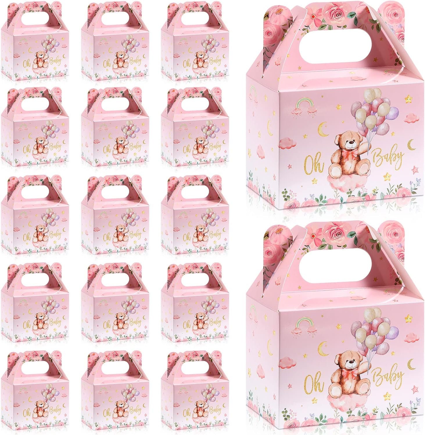 Pink Teddy Bear Baby Shower Favor Boxes 36 Pack, Oh Baby Gift Bags ...