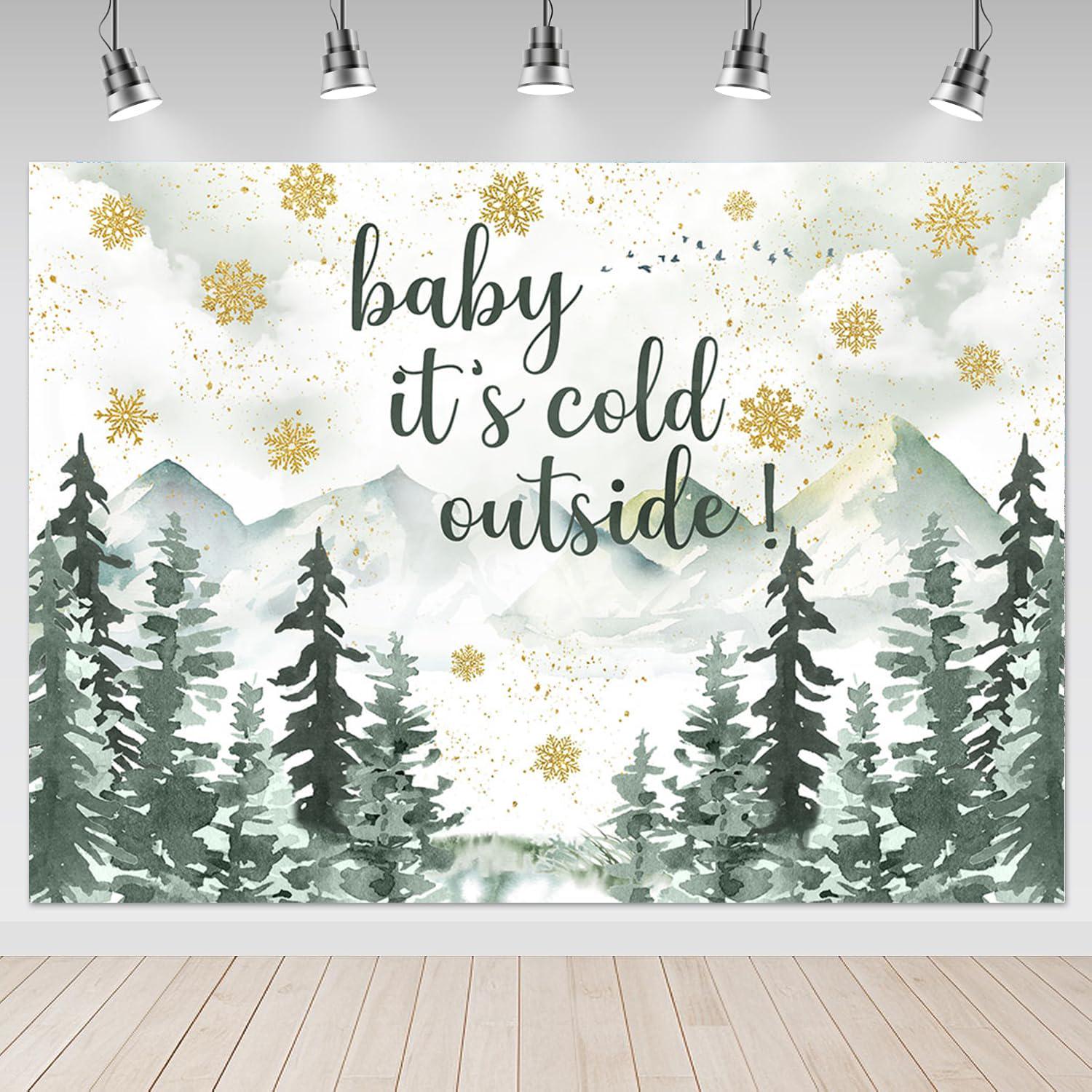Aperturee Baby Its Cold Outside Rectangle Backdrop, Pink Snowflake Winter Baby Shower Cover