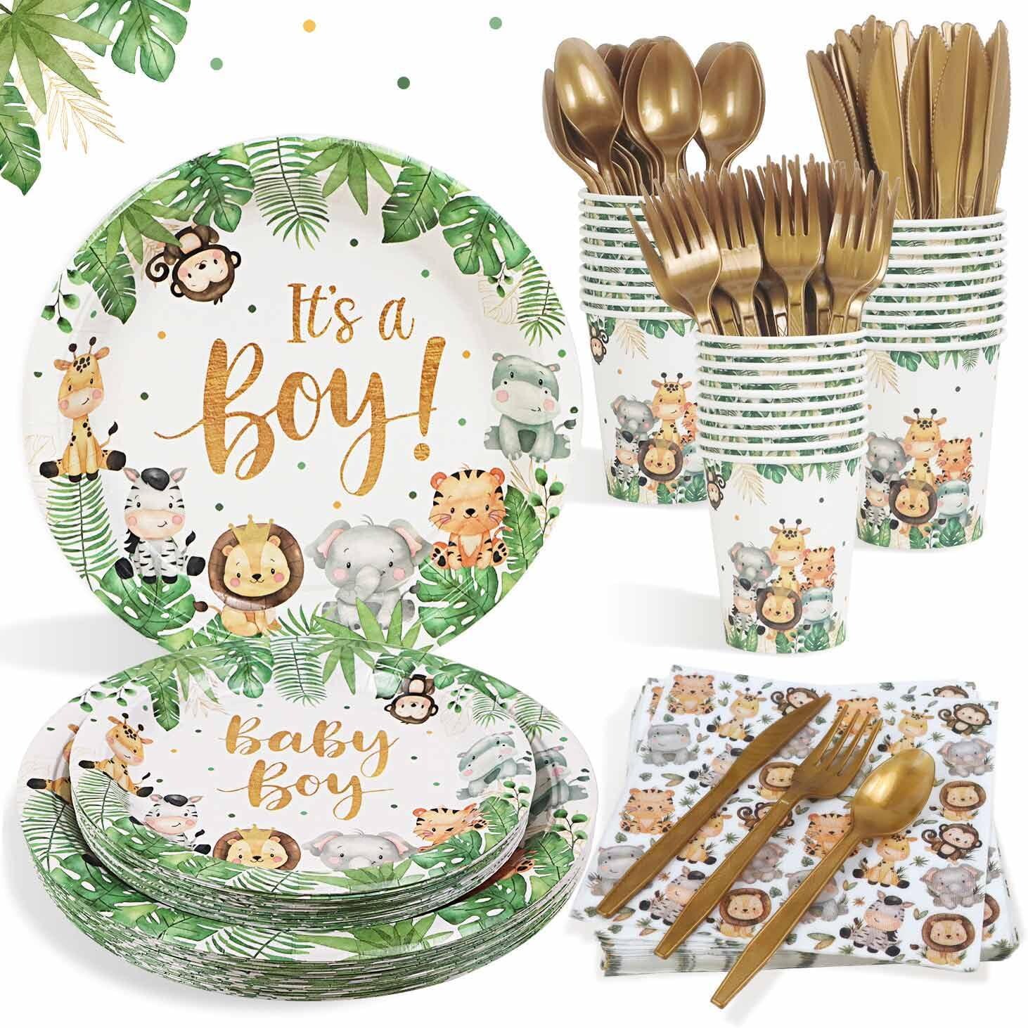 Yeaqee 100 Pack Safari Jungle Baby Shower Napkins - Sage Green 3-Ply Animal Theme Party Supplies