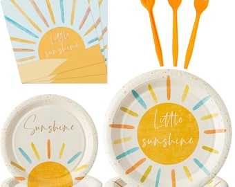 Sunshine Party Plates, Napkins, Forks Disposable Tableware Serves 24,  Retro Boho Little Sunshine Dinnerware, Sunshine Birthday Baby Shower