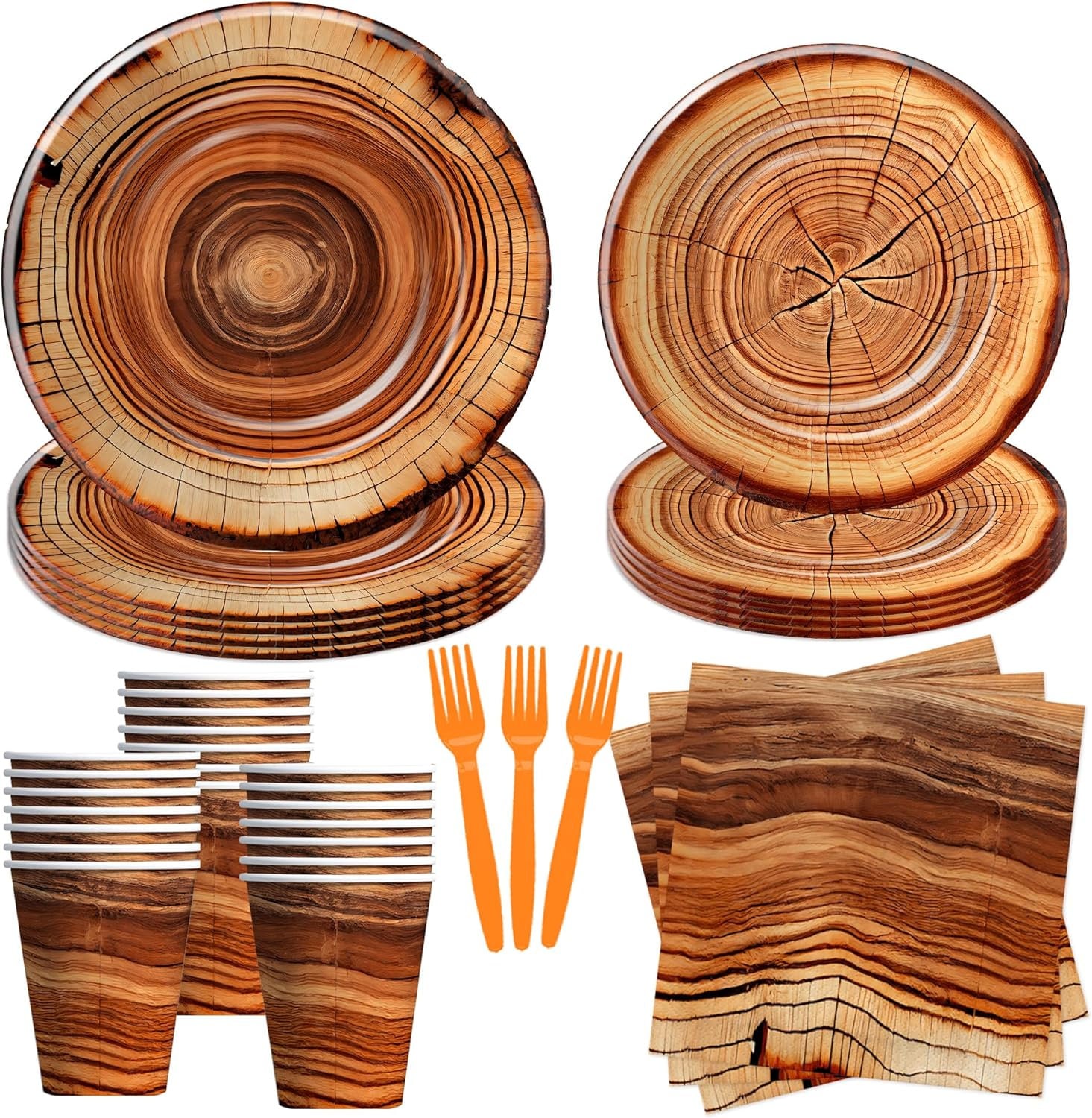 Whaline 50Pcs 9 Inch Wood Grain Disposable Paper Plates Rustic Wood...