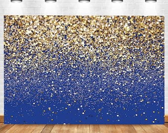 Royal Blue Glitter Backdrop Gold Spots Bokeh Backdrop Vinyl Photo Background 7x5ft New Years Party Banner Backdrop Wedding Prom Graduation