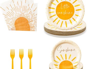 Sunshine Party Plates, Napkins, Forks Disposable Tableware Serves 24,  Retro Boho Little Sunshine Dinnerware, Sunshine Birthday Baby Shower