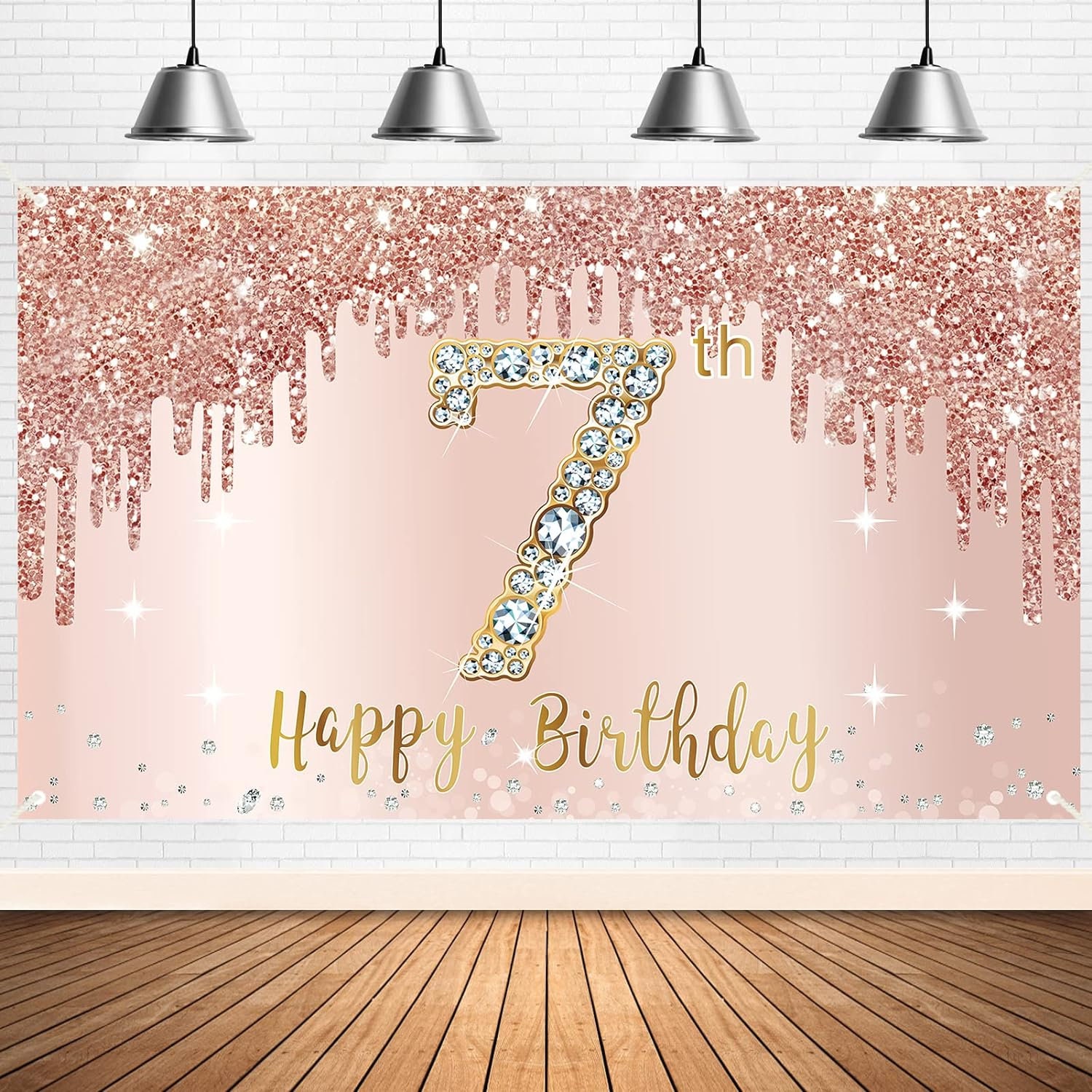 Number 7 Backdrop Lettering 7th Birthday Banner Backdrop Rose Gold Happy 7th Birthday Backdrop ...