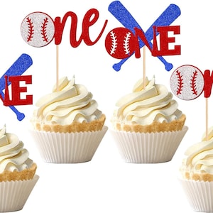 Baseball 1st Birthday Cupcake Toppers 24 PCS, Baseballs First Birthday Decorations, Boys Birthday, Sports Theme Party Cake Decorations