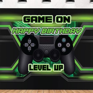 Video Game Happy Birthday Backdrop Game on Birthday Party Backdrop Banner Level up Gaming Theme Party Background Photo Props Black and Green