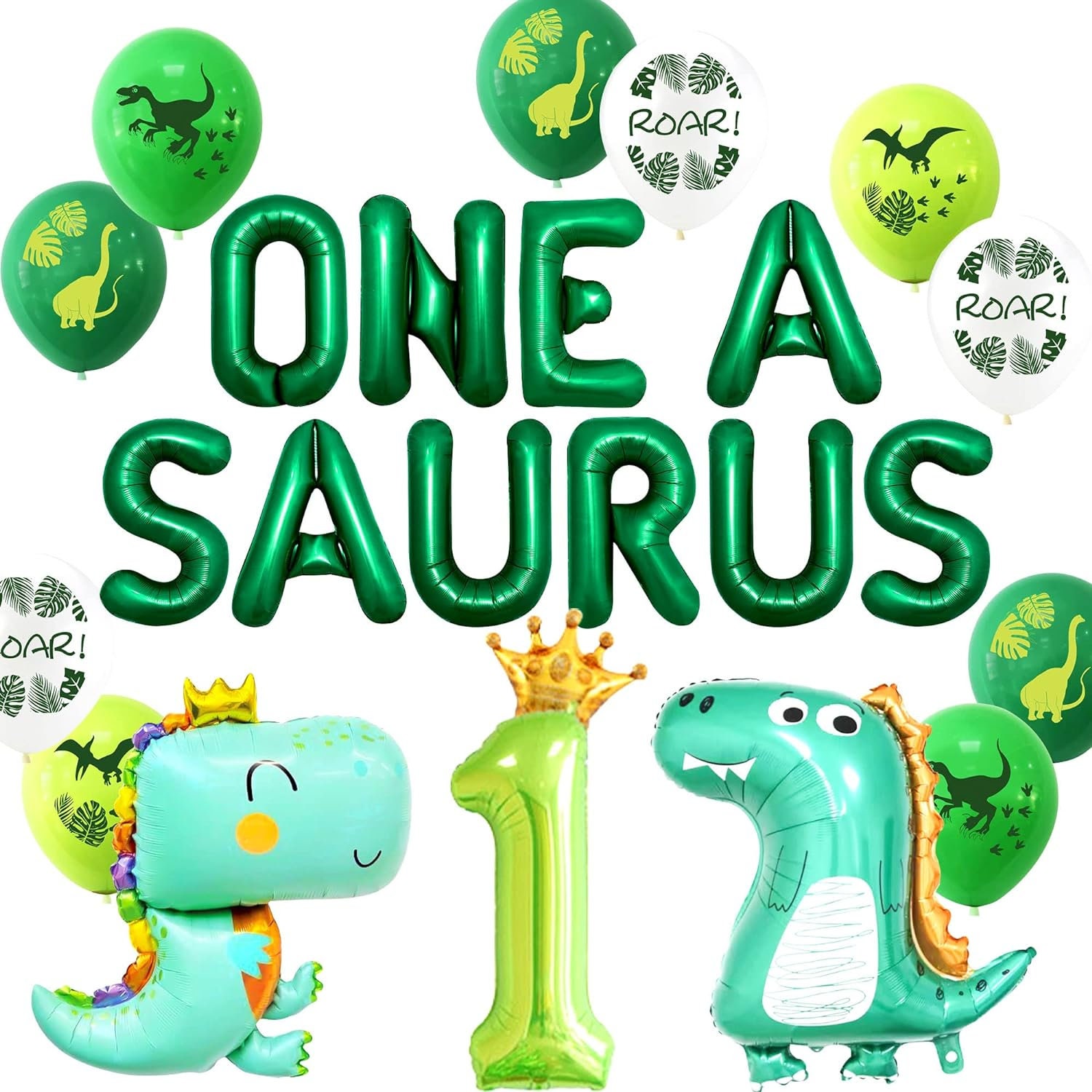 One Asaurus Design One A Saurus Birthday Balloons, Green Dinosaur 1st Birthday Balloon ...