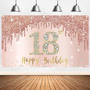 18th Birthday Banner Backdrop Rose Gold Happy 18th Birthday Backdrop Happy 18 Year Old Birthday Decor Photo Booth Props Sign