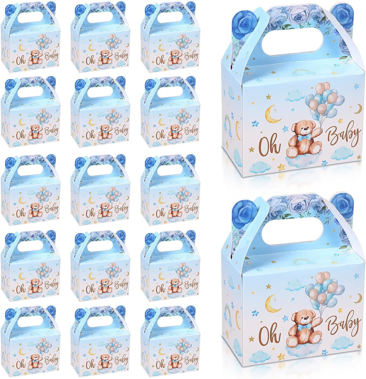 Blue Teddy Bear Baby Shower Favor Boxes 36 Pack, Oh Baby Gift Bags, Boy ...