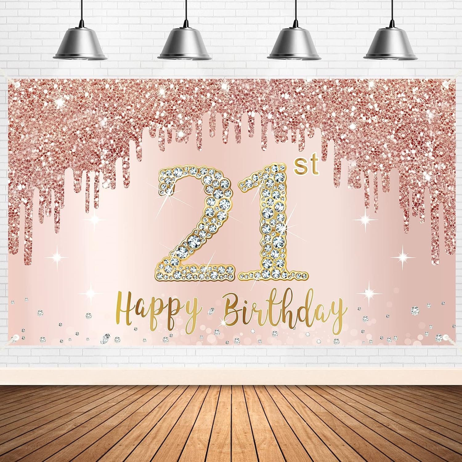 21st Birthday Banner Backdrop Rose Gold Happy 21st Birthday Backdrop
