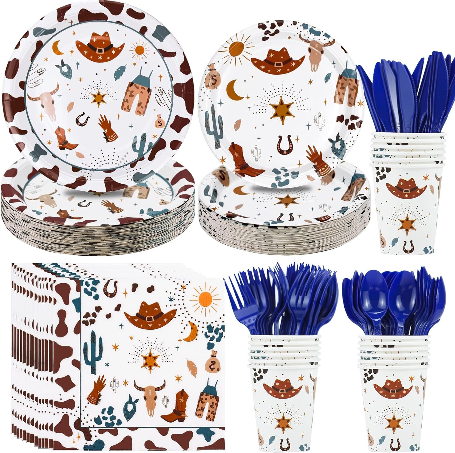 Western Cowboy Party Plates, Napkins, Forks Disposable Tableware Serves 24 Western Cowboy Birthday Wild West Cowboy Theme Party Plates