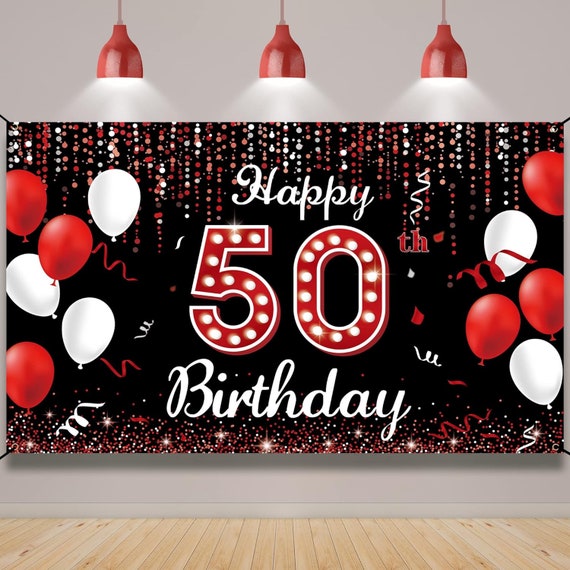 GoldRock Banner Decoration For 50th Birthday Man Woman - Blue Garland 210cm x 40cm - Birthday Banner 50 Years