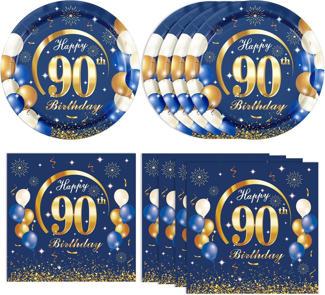 90th Birthday Dessert Plates and Napkins Disposable Tableware Serves 20 ...