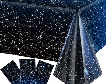 Space Tablecloth 3 Pack, Disposable Starry Night Birthday Table Cover, Kids Boys Girls Outer Space Stars Theme Party Decorations