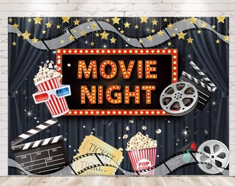 Movie Night Party Backdrop Banner, Movie Theater Cinema Theme Birthday Party Decorations, Hollywood Party Backdrop Decorations