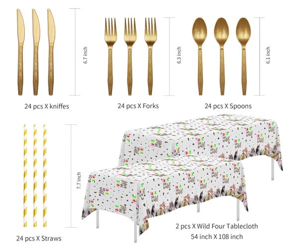 Sparkle And Bash 144 Piece Wild One Party Supplies For First Birthday Decorations, Jungle Safari Theme With Plates, Napkins, Cups, Cutlery (Serves 24