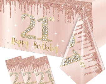 21st Birthday Tablecloth 3 Pack, Disposable Rose Gold 21st Table Cover, Girl's 21st Table Cloth, Rose Gold Birthday Decor