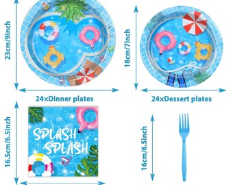 Atonofun Pool Party Supplies - 120 Piece Disposable Tableware Set For 24 Guests