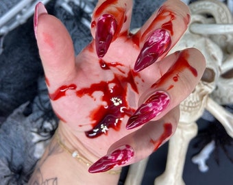 Congealed Blood Halloween Press On Nails