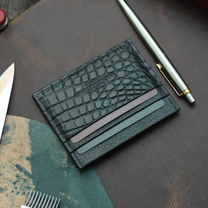 Porte-cartes en cuir exclusif Portefeuille minimaliste Porte-cartes en alligator Portefeuille de poche fin Portefeuille pour cartes en alligator de luxe Portefeuille EDC exotique