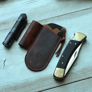 The Buck 110 Slip - Custodia tascabile EDC in pelle per il trasporto quotidiano - Custodia EDC, organizer tascabile EDC, fondina per torcia elettrica