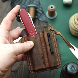 Bolsa EDC Porta-cartões de couro Organizador EDC Carteira EDC Organizador de bolso EDC Bainha de couro Carteira masculina de couro com anel para cordão