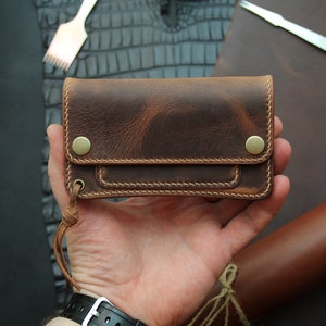 Mini-Trucker-Geldbörse aus Leder mit Lederband, Mini-Trucker-Geldbörse, Luxus-Trucker-Geldbörse, Geldbörse für Biker mit Ring für Kette oder Band, EDC