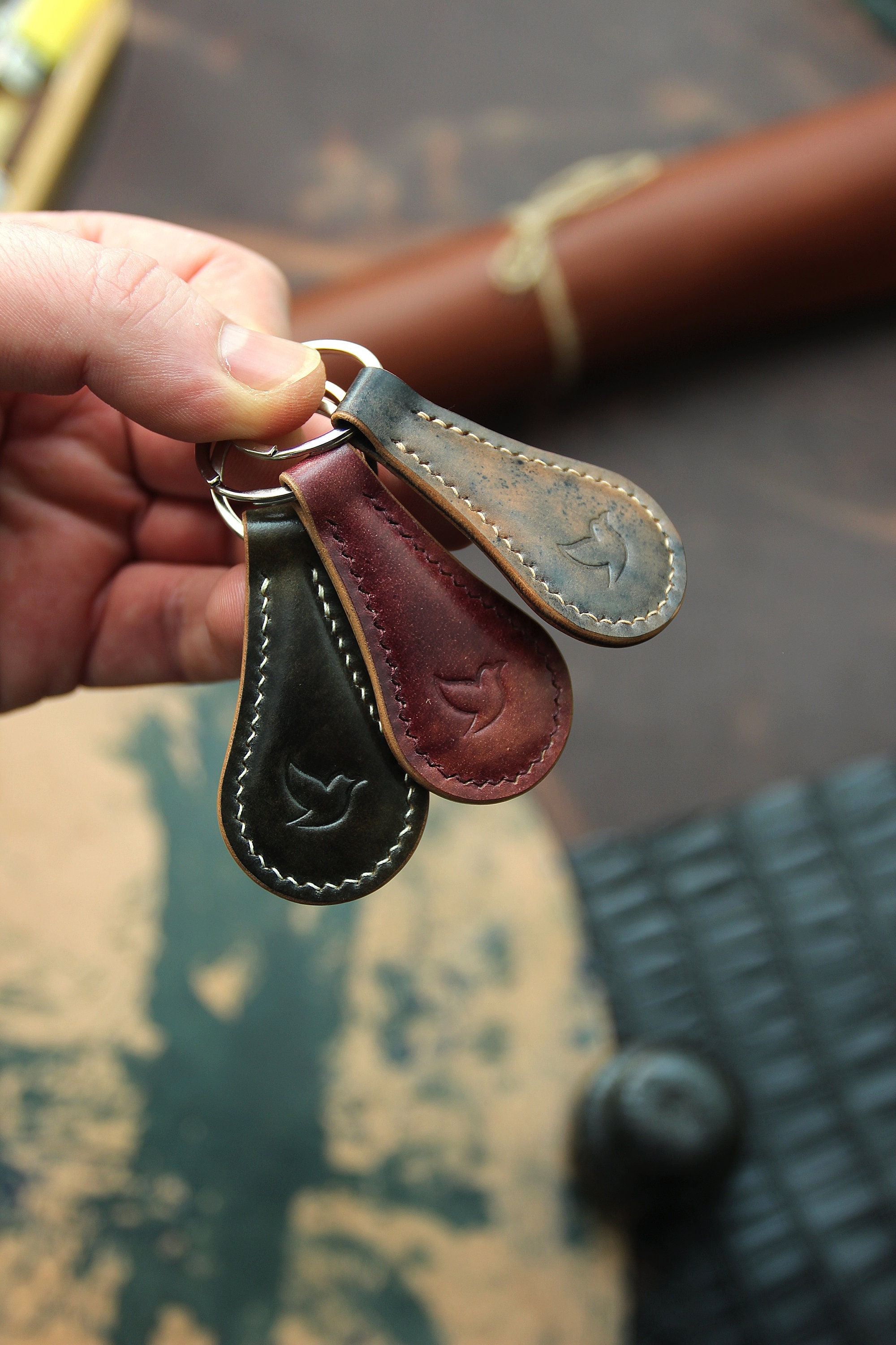 Keychain Shell Cordovan Carabiner Leather Key Chain Every Day