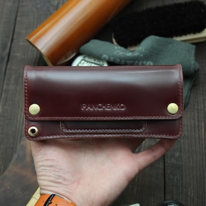 Cartera larga de camionero Shell Cordovan con anilla para cadena o cordón. Cartera para hombre, cartera larga, cartera de motociclista, cartera personalizada, cartera de cuero.