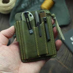 Bolsa EDC Tarjetero de cuero Organizador EDC Cartera EDC Monedero Monedero Funda de cuero edc Cartera de cuero para hombre con un anillo para cordón militar